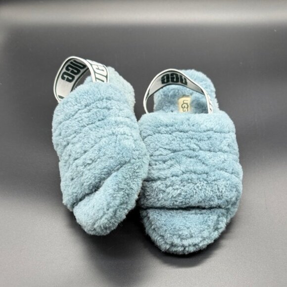 Women's UGG Fluff Yeah Blue Slide Suede Slipper Sandals Size 6 - Picture 2 of 5